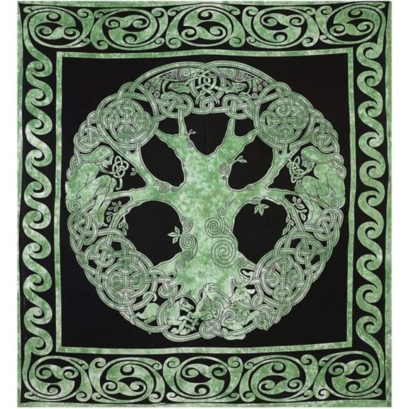 Bhagyashri Fashions Indian Mandala Celtic Tree Of Life Green Color Tapestry